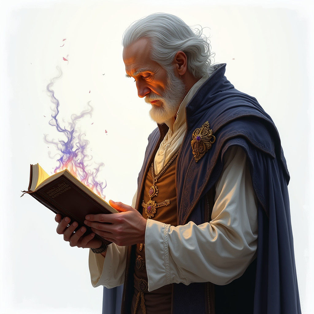 Wise Scholar Engrossed in Mystical Tome