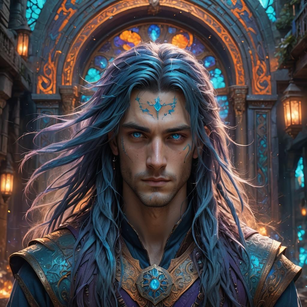 Fantasy Portrait: Handsome Man with Blue Hair