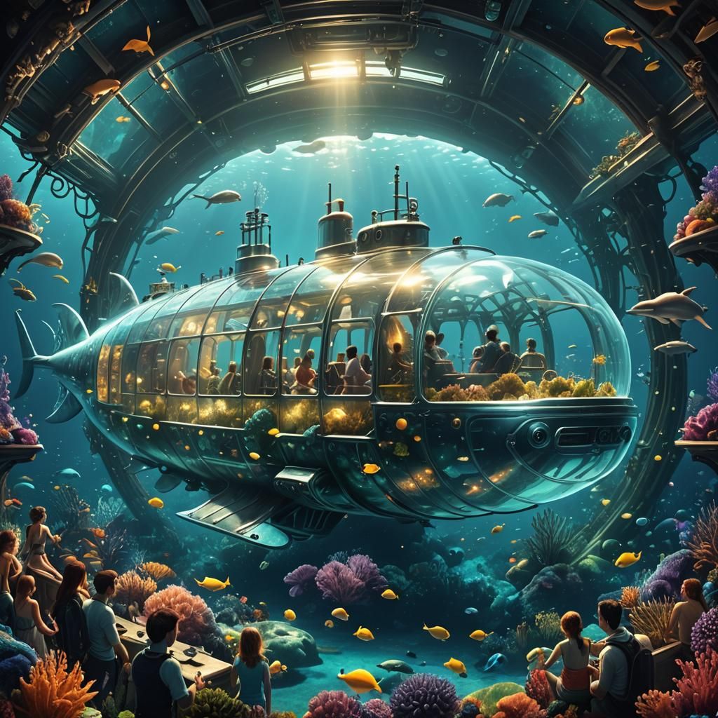 Fantastical Glowing Submarine Swims with Dolphins