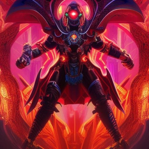 Bioengineered Cyborg Demon in Ornate Cloak