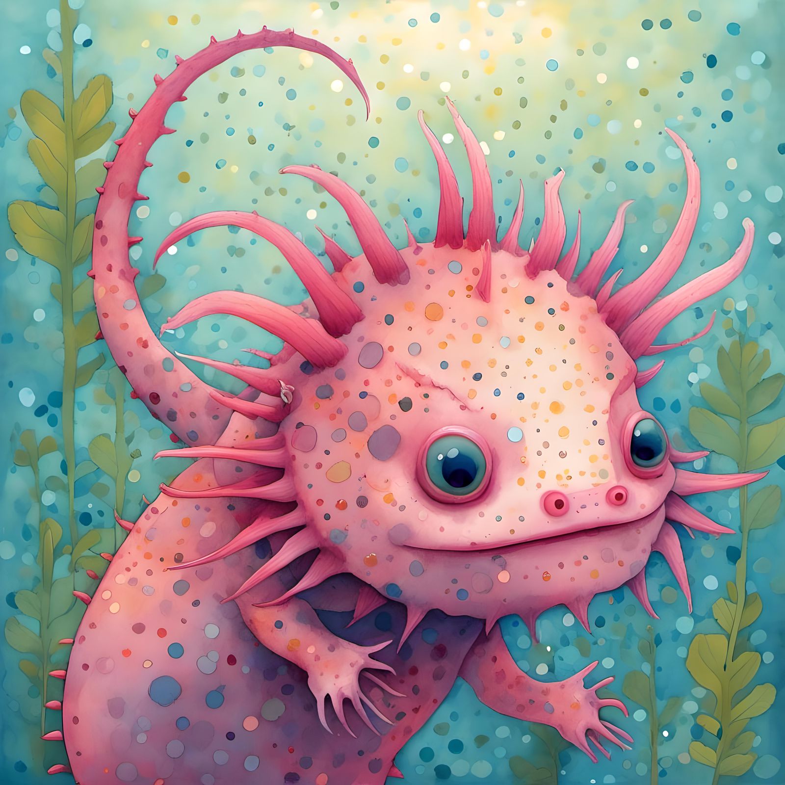 Whimsical Axolotl Portrait by Maromi Sagi