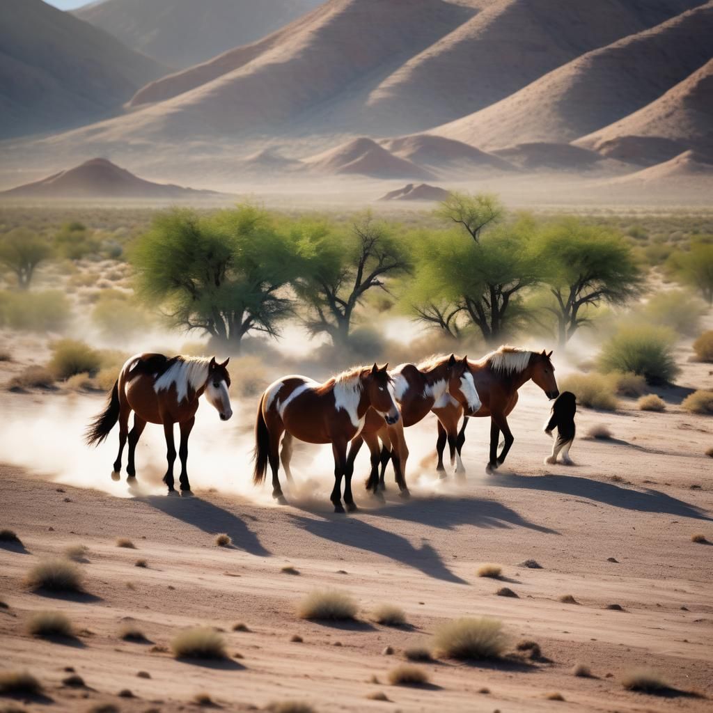Wild Horses in Desert Landscape: Photography