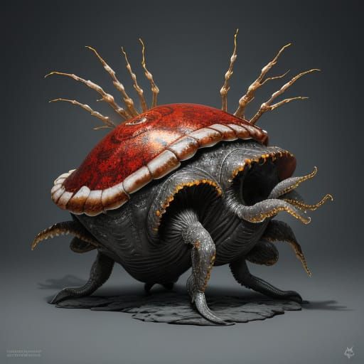Graspid: Red Clam Monster with Spider Limbs