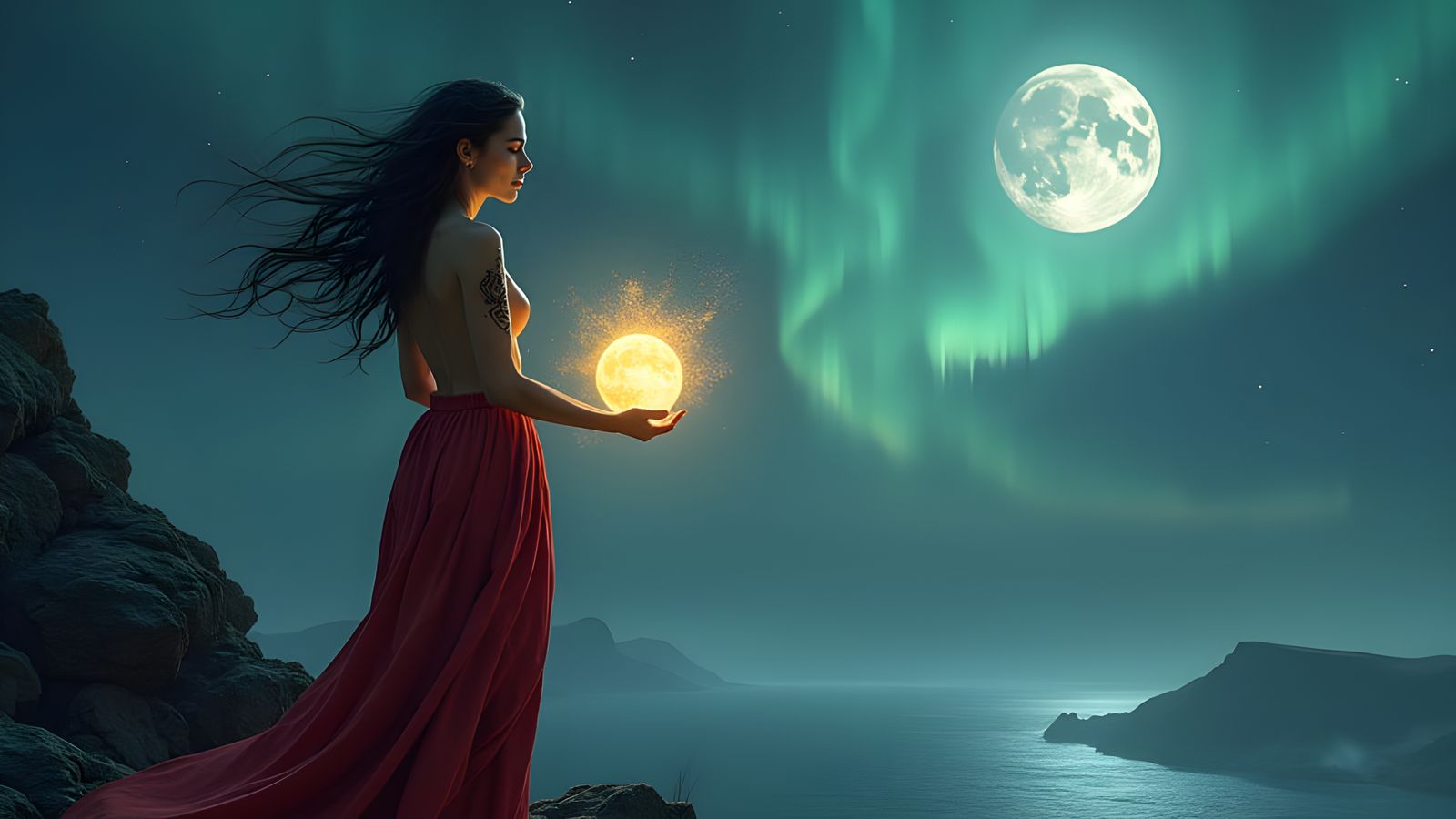 Norse Enchantress Under the Northern Lights