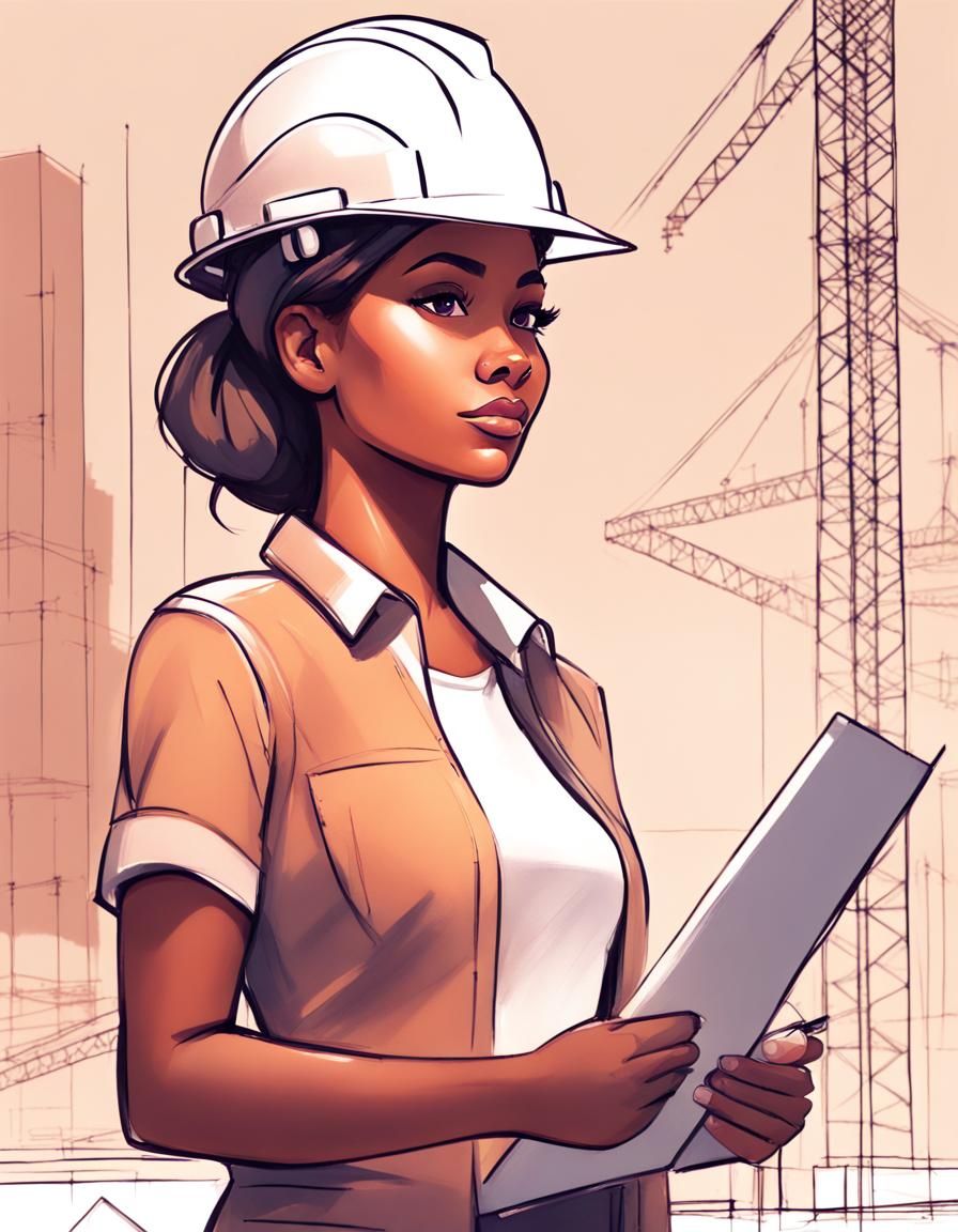 Cartoon Sketch of Overweight Female Civil Engineer