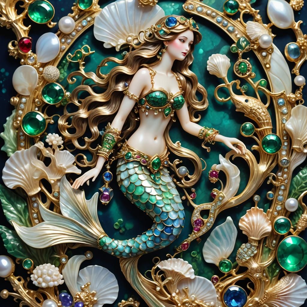 Mermaid Brooch in Ancient Gold Style