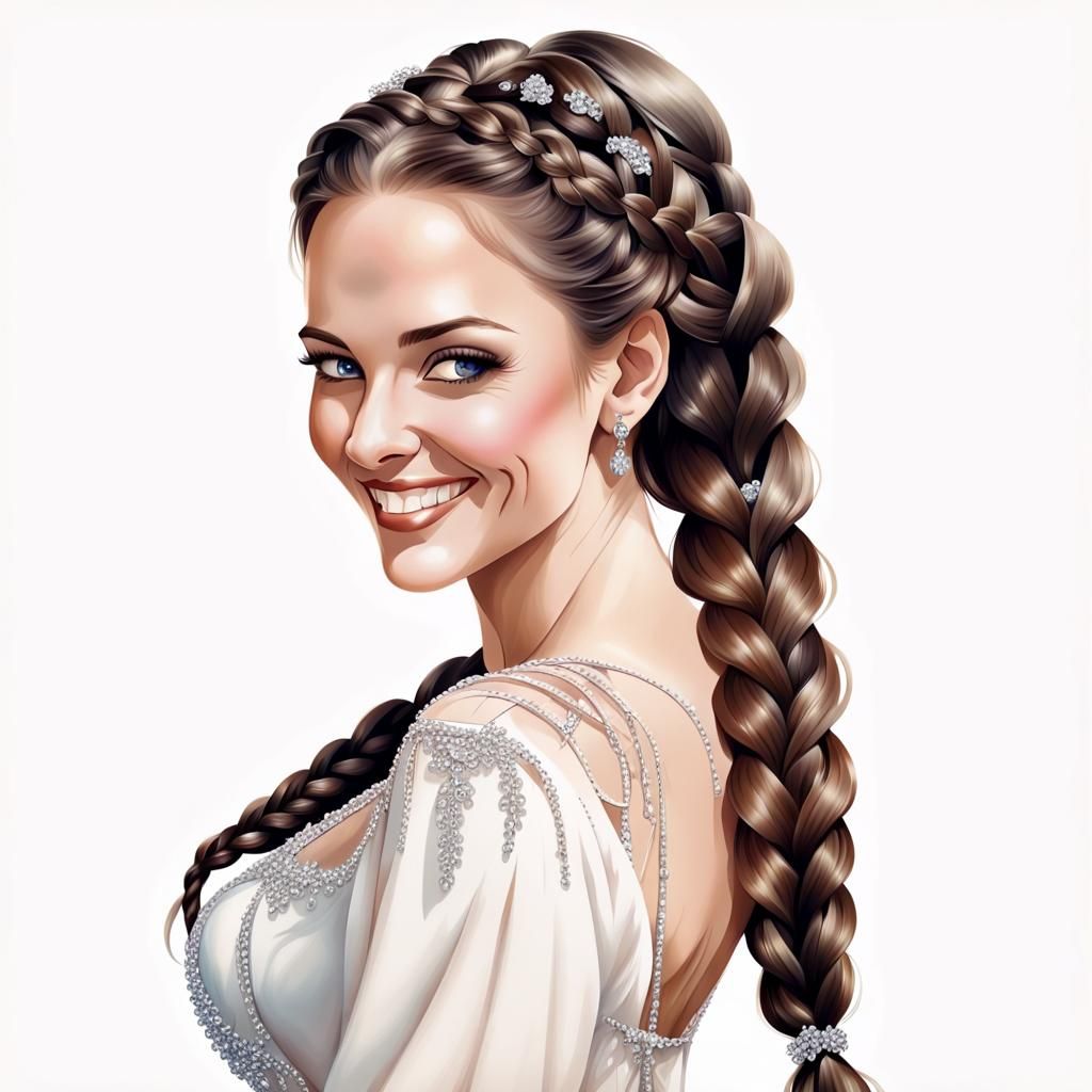 Smiling Austrian Woman in Sisi Dress: Airbrush Illustration