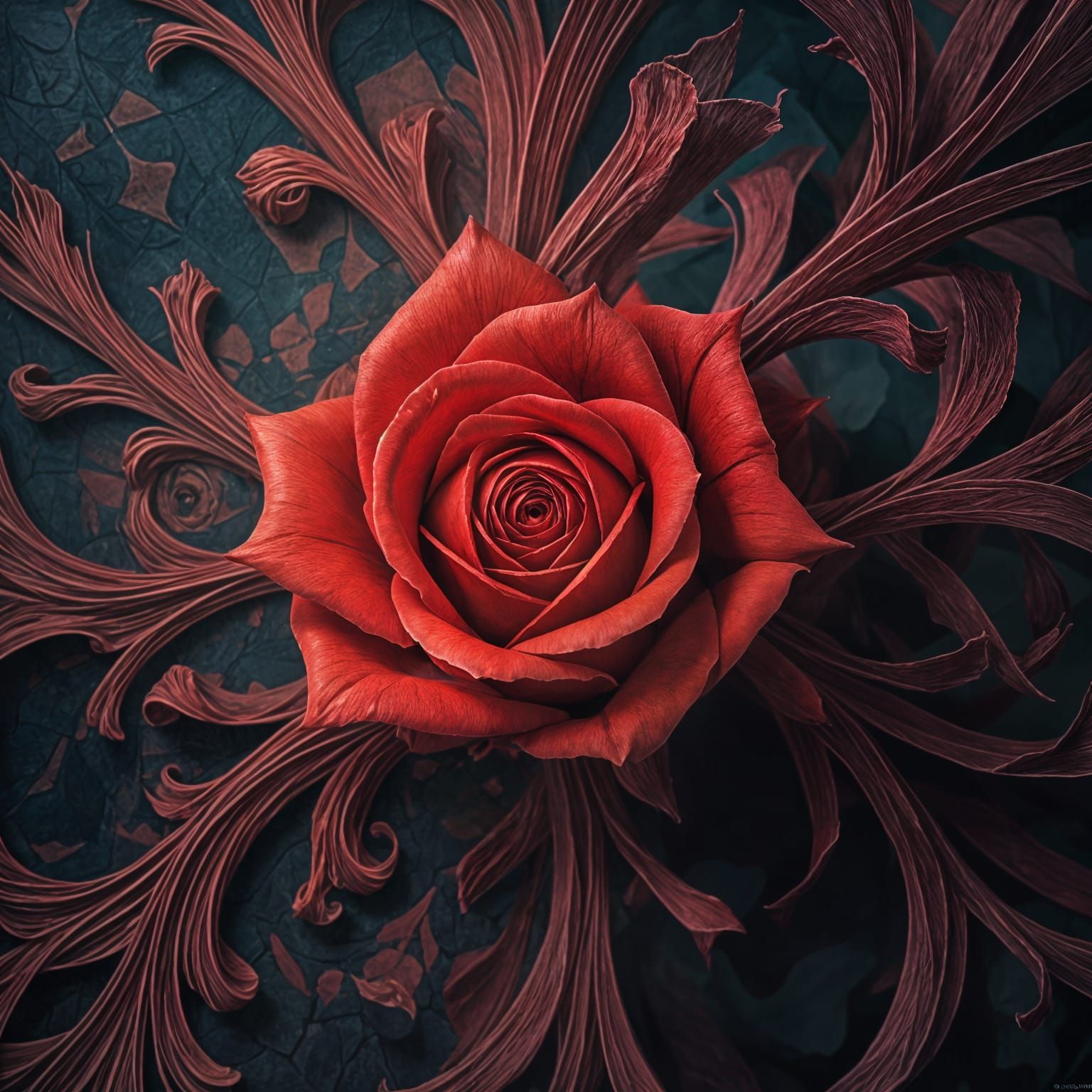 Blood Red Fractal Rose Art