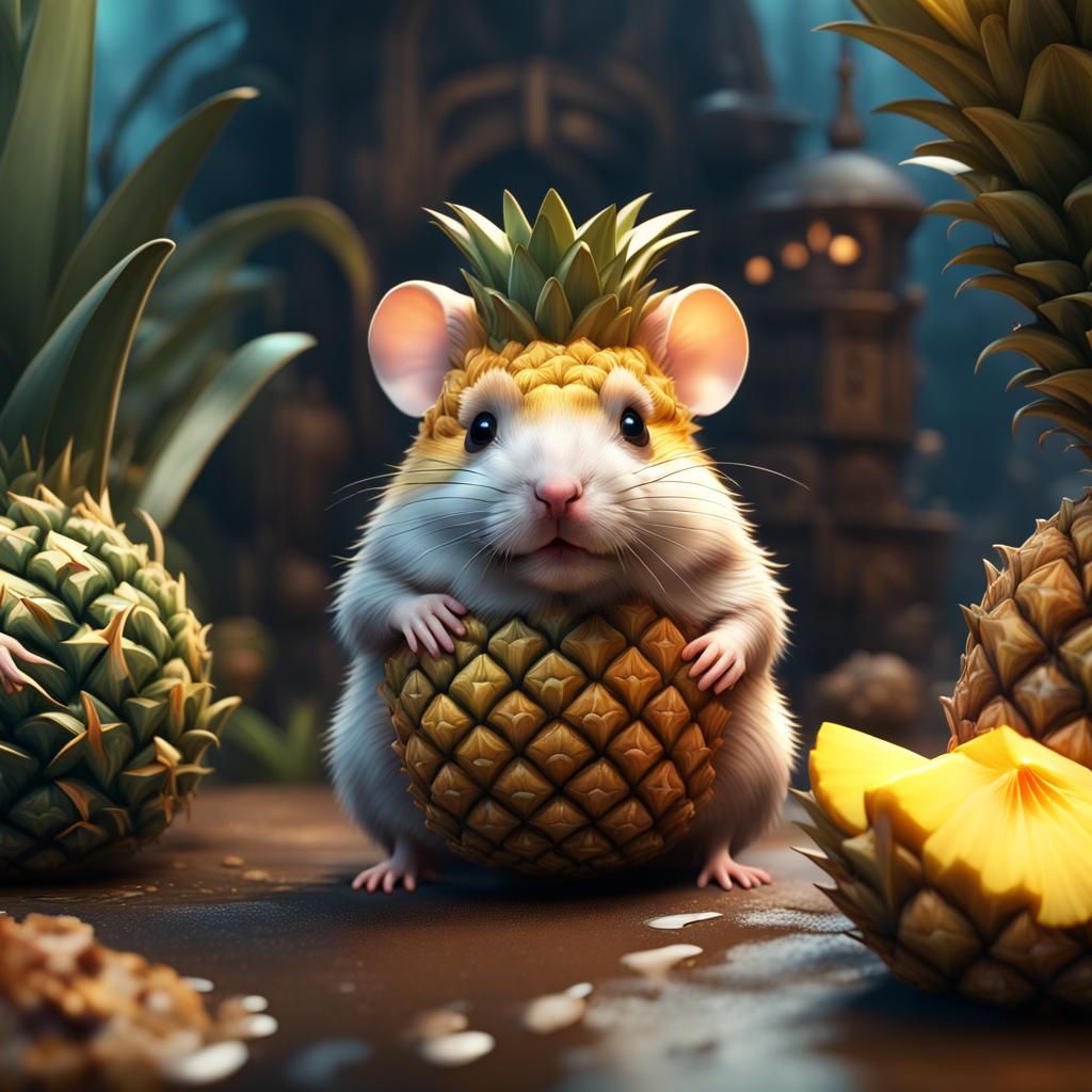 Fantastical Pineapple Hamster: Detailed Matte Painting