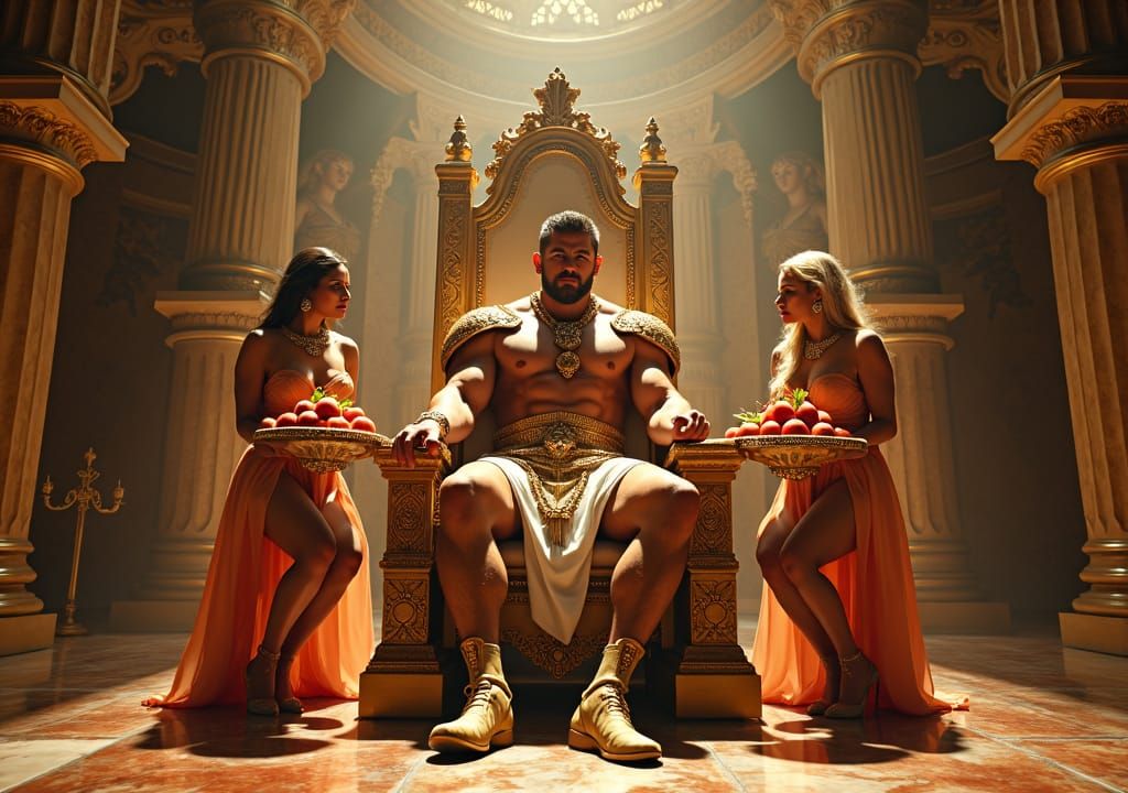 Opulent King on Throne in Golden Palace