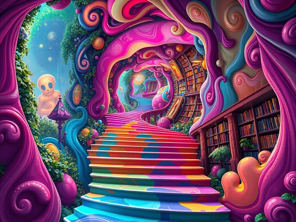 Infinite Staircase to Fantastical Realms in Candy Colors