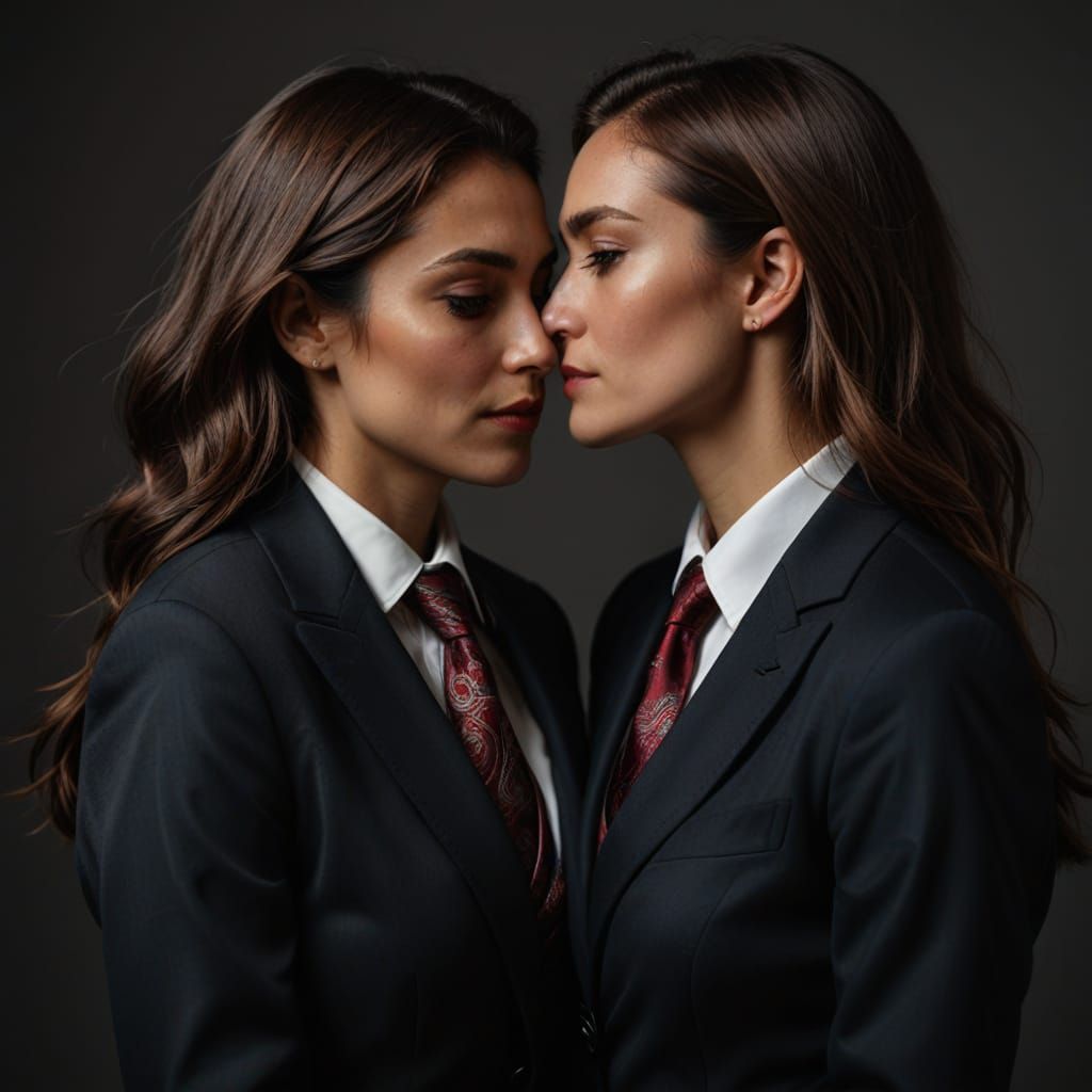 Two Italian Women Embracing in Business Attire