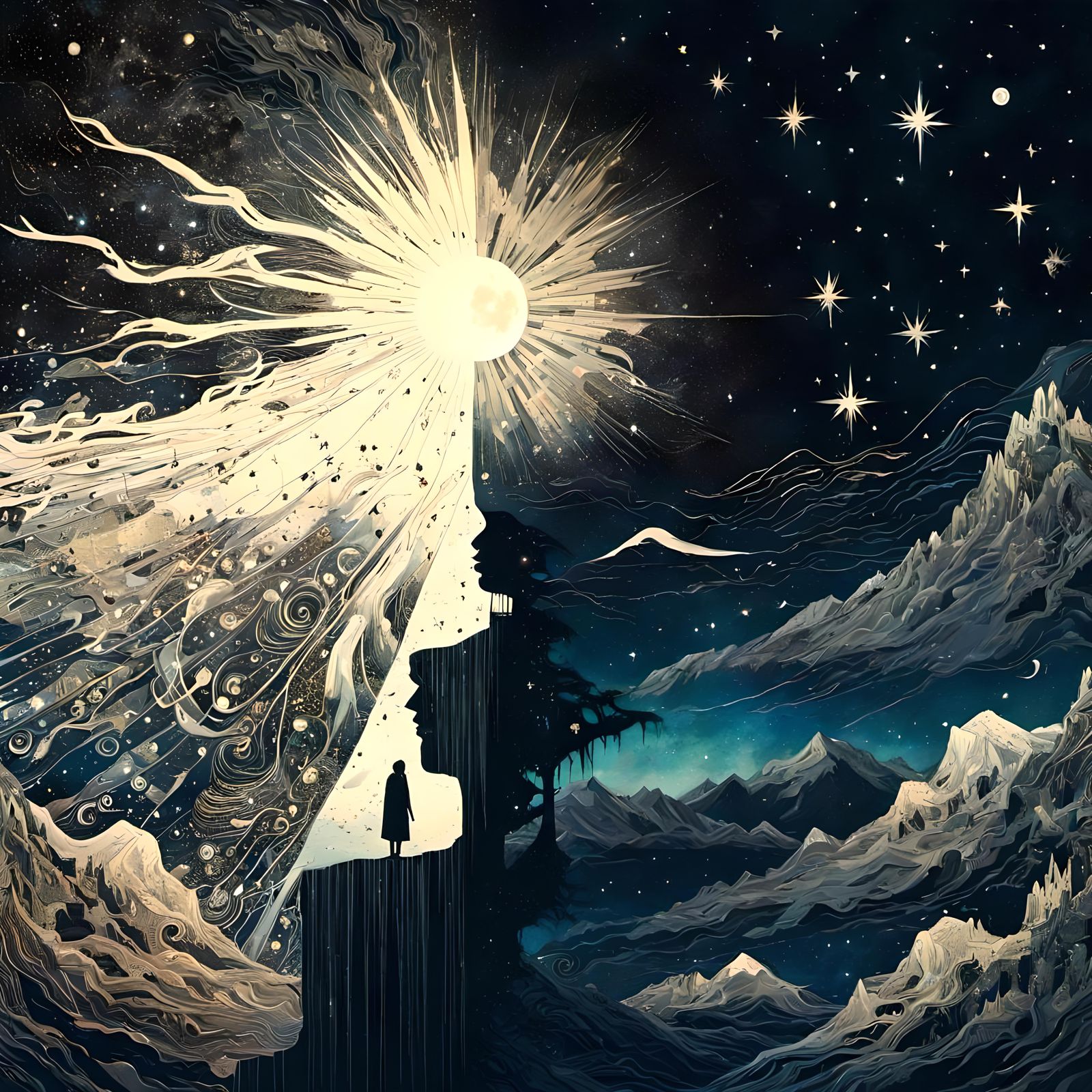 Surreal Starry Divide Between Life and Death