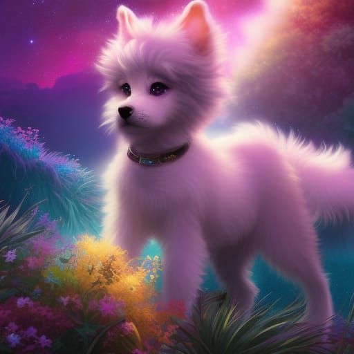 Pastel Anime Dog Girl: Detailed Furry Matte Painting