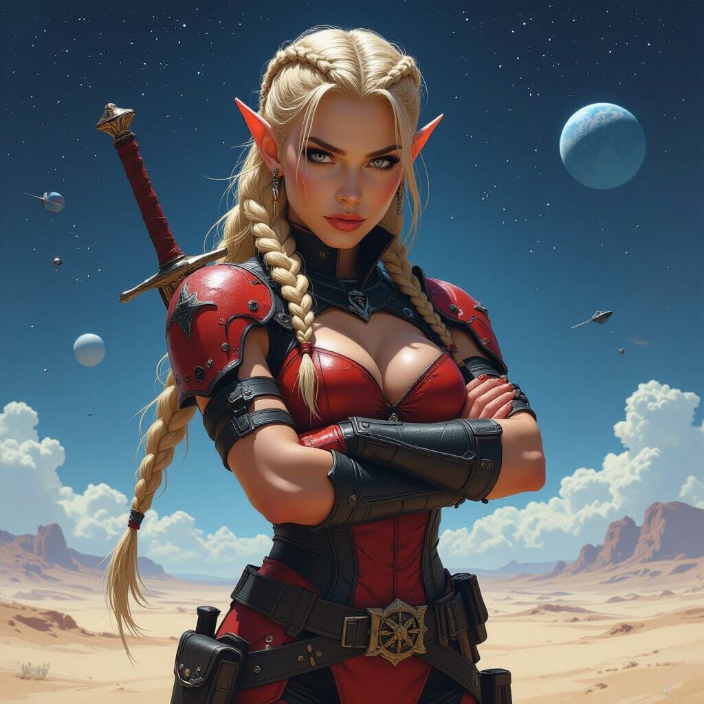 Futuristic Elf Ranger in Apocalyptic Astral Setting