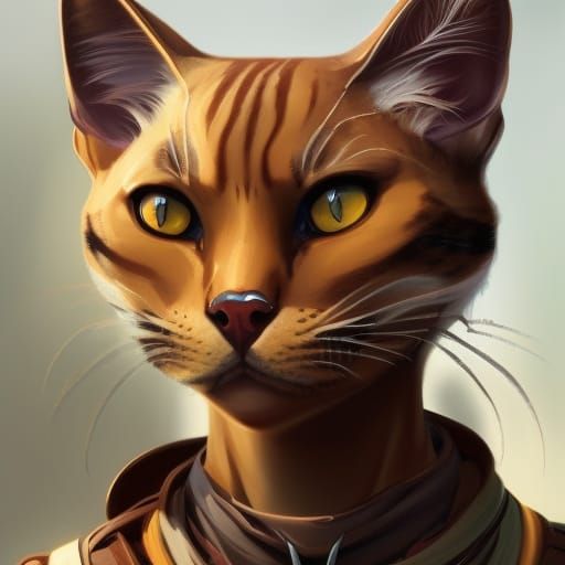 Fantasy Cat-Person Portrait in Hyperdetailed Style