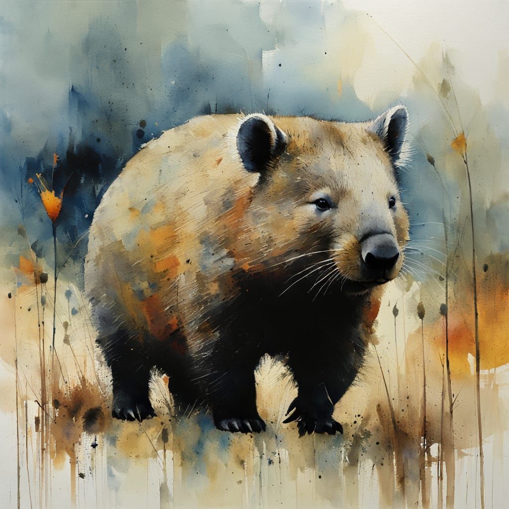 Whimsical Wombat Illustration in Naive Art Style