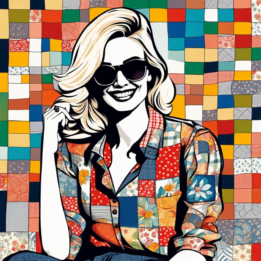 Laughing Blonde in Floral Blouse: Folk Art Comic Style