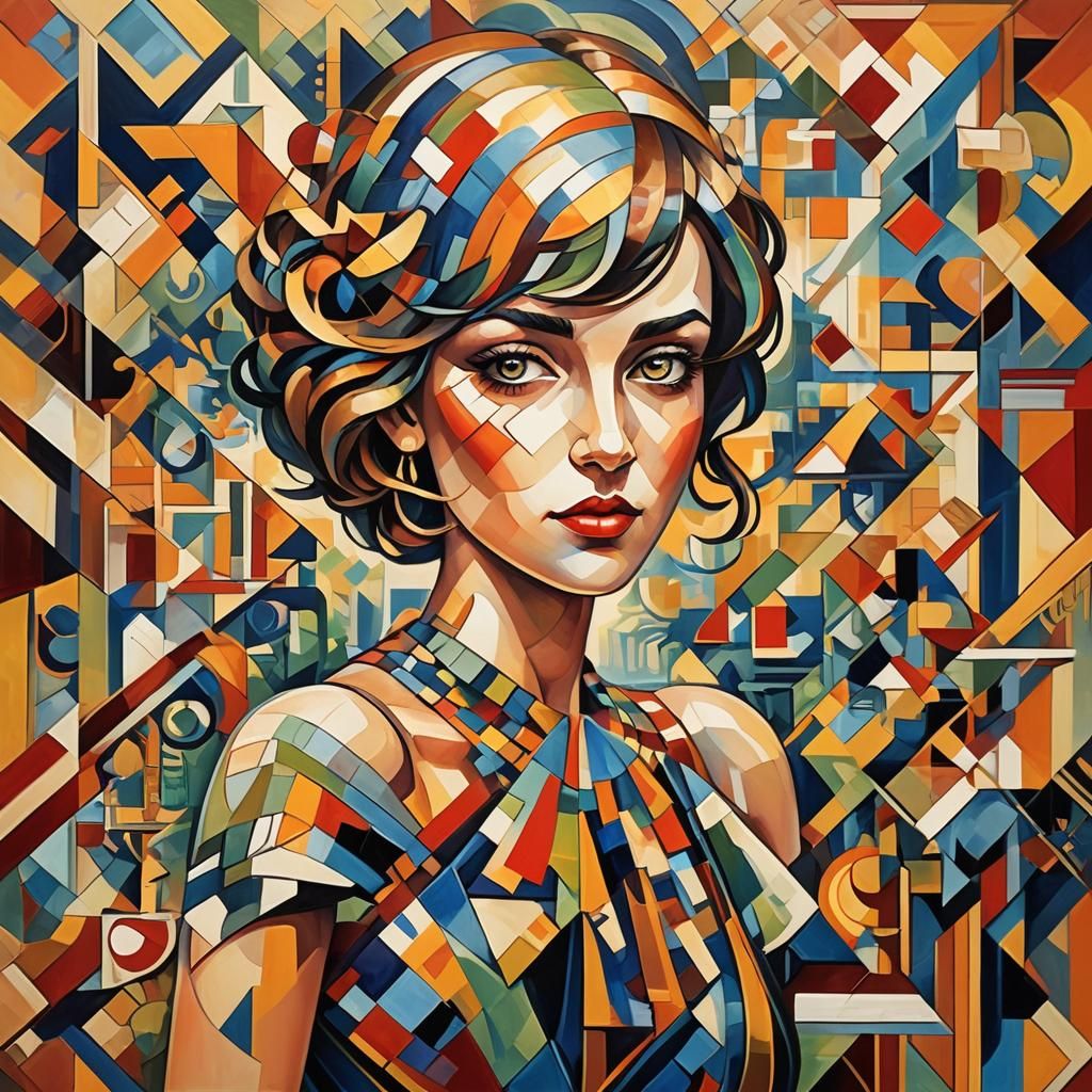 Geometric Summer Fae in Cubist Art Deco Style