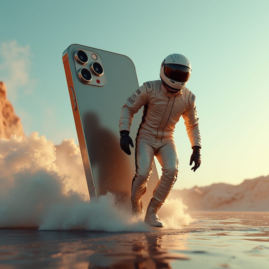 Race Car Driver Exits Giant iPhone: 3D Render