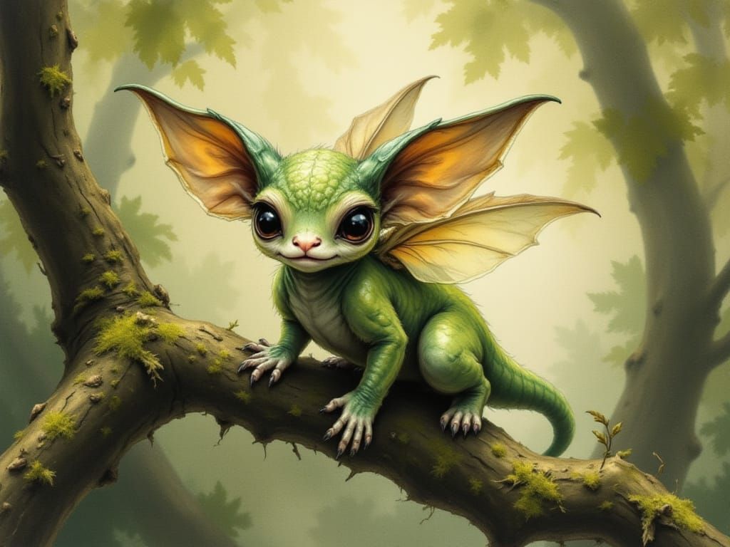 Adorable Winged Serpent Critter in Enchanting Forest