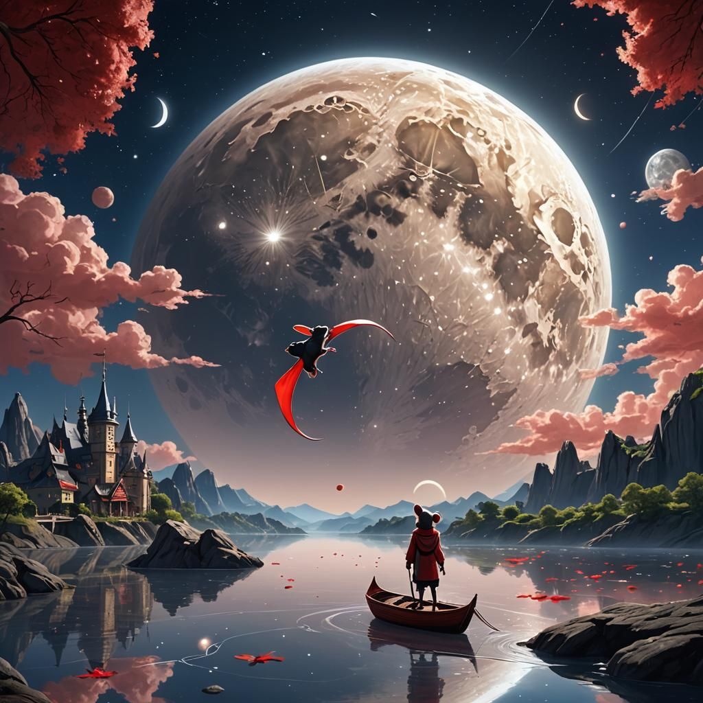Magical Mouse on Moon in 3D Anime Art