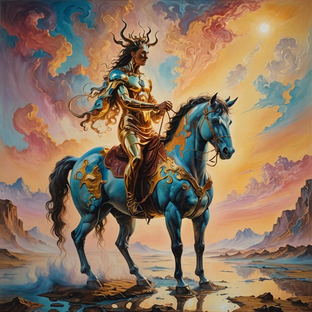 Surreal Man Centaur in Daylight, Oil Painting