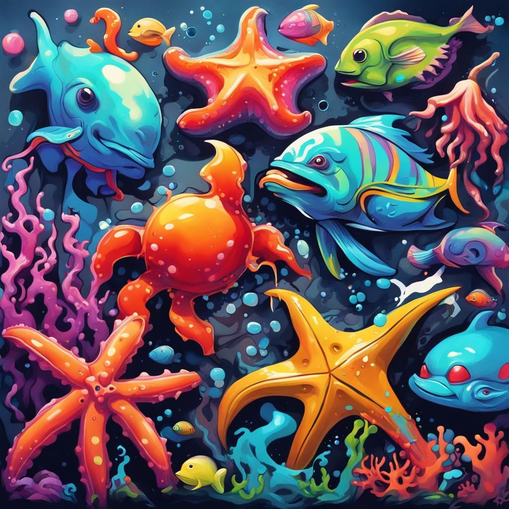 Sea Creatures and Shapes in Graffiti Art