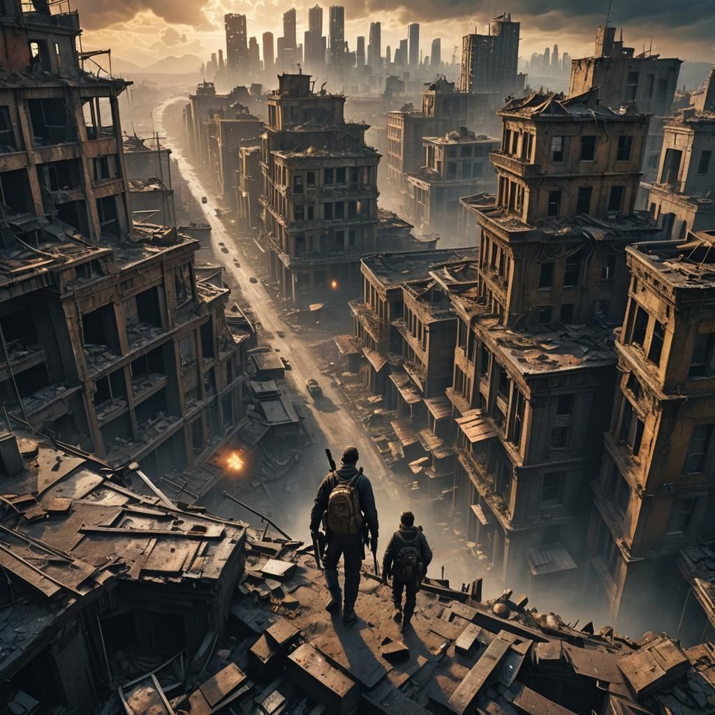 Epic Maximalist Cityscape with Abandoned Ruins and Desolate....