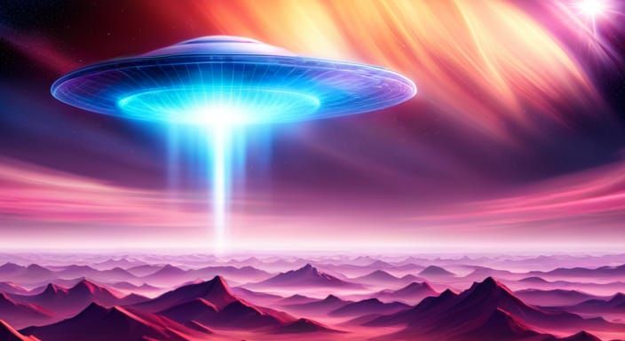 Burgundy UFO Among Stars: Digital Matte Painting