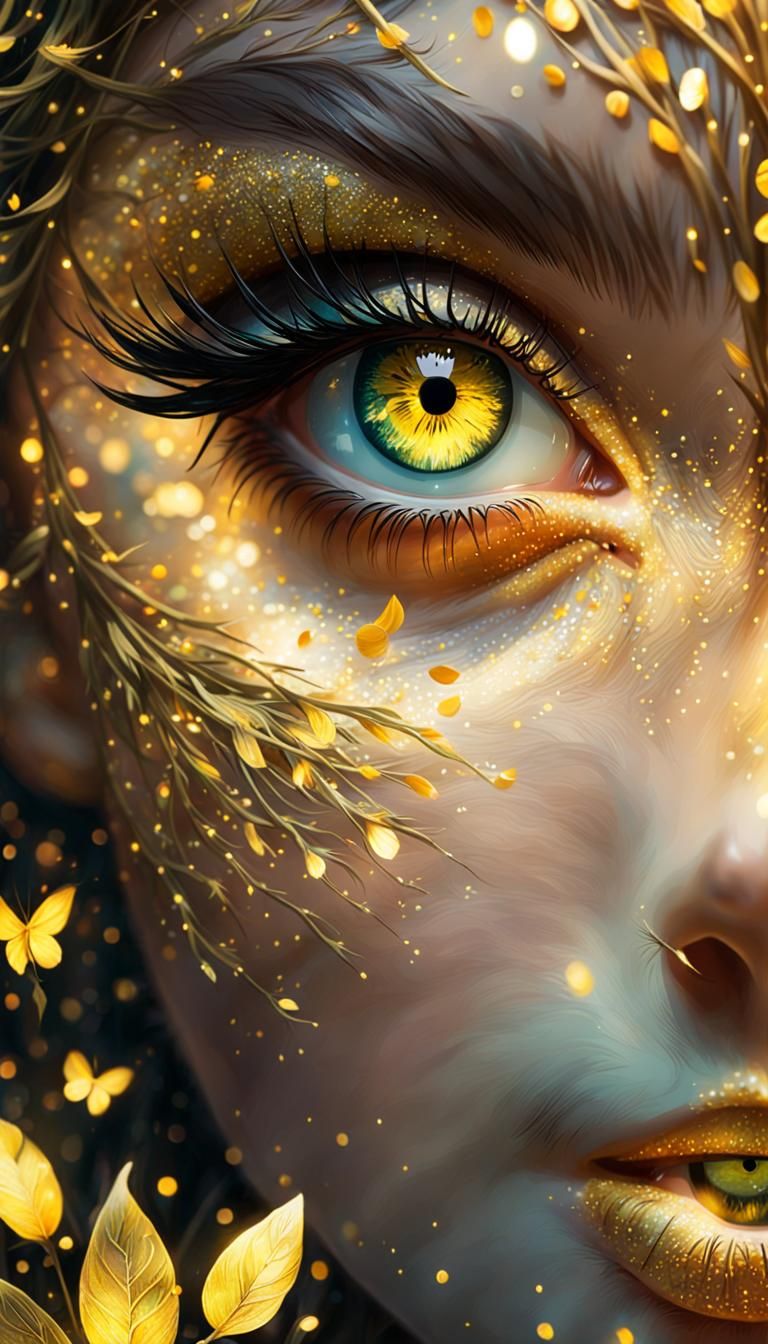 Dreamy Eyes with Forest Reflection and Petals