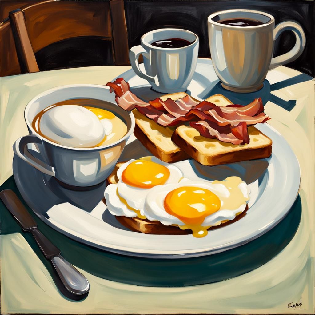 Poached Eggs Breakfast in Oil on Canvas Style