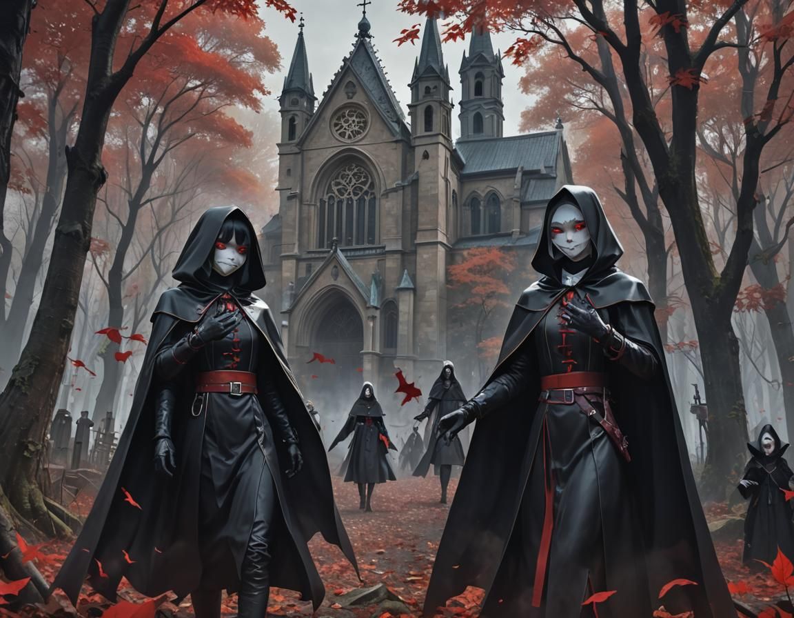 Vampire Nuns in Creepy Forest, Anime Art
