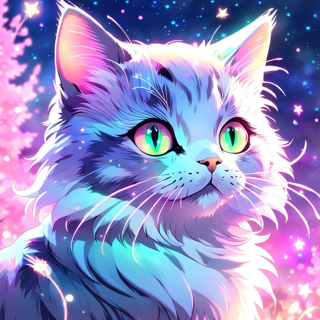 Magical Anime Cat Grants a Wish: Digital Art