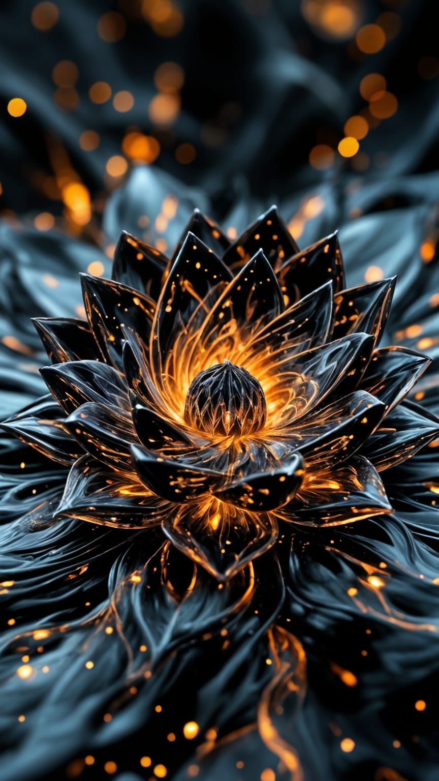 Hyperdetailed Obsidian Crystal Lotus in Cosmic Voids Style