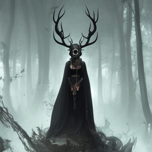 Woman in Skull Mask: Hyperdetailed Fantasy Art