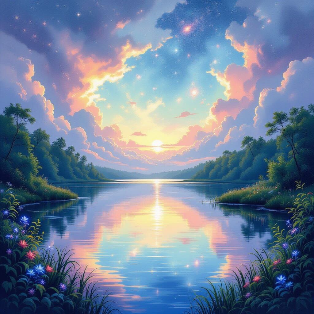 Cosmic Lake Reflection Matte Painting