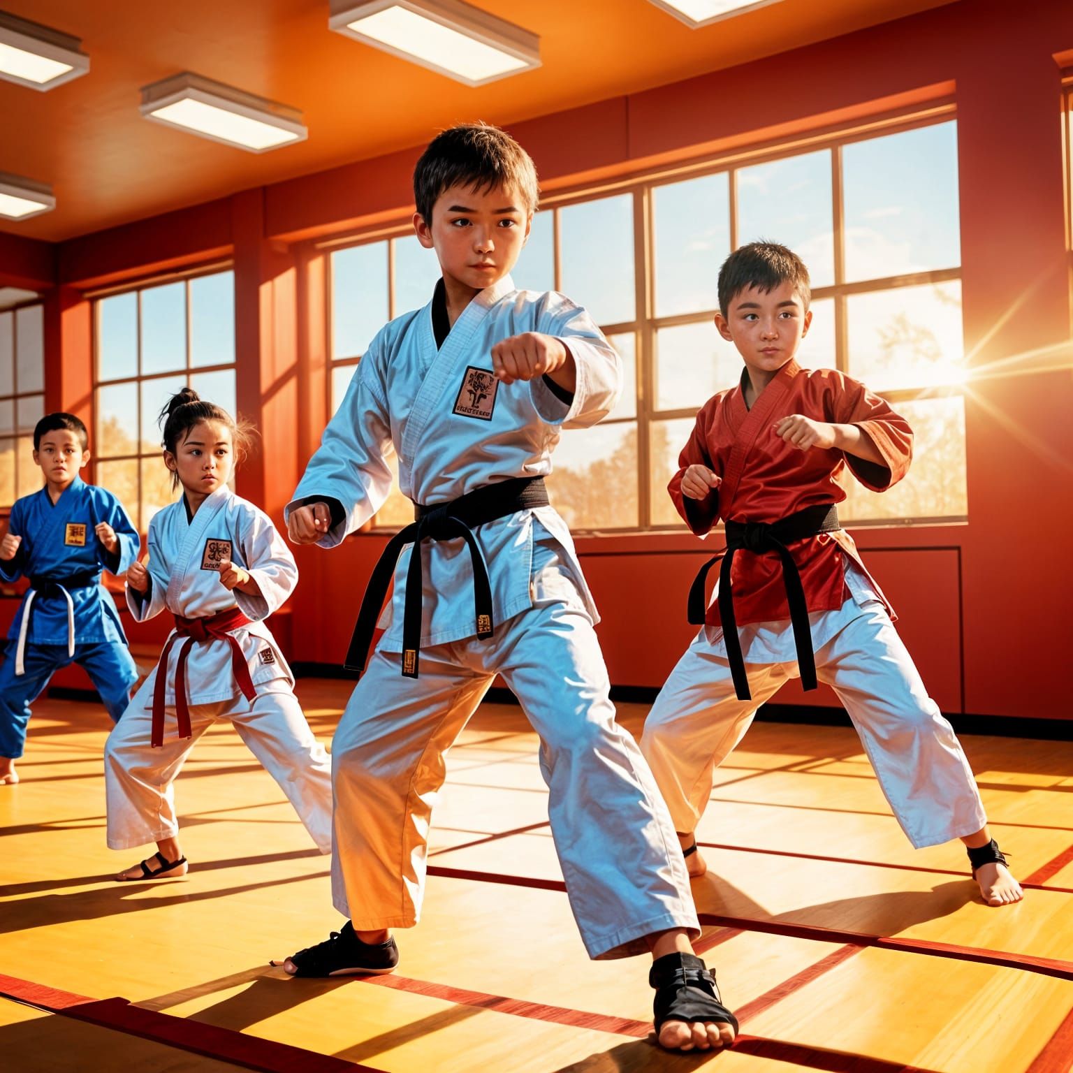 Kids Practicing Karate in Class