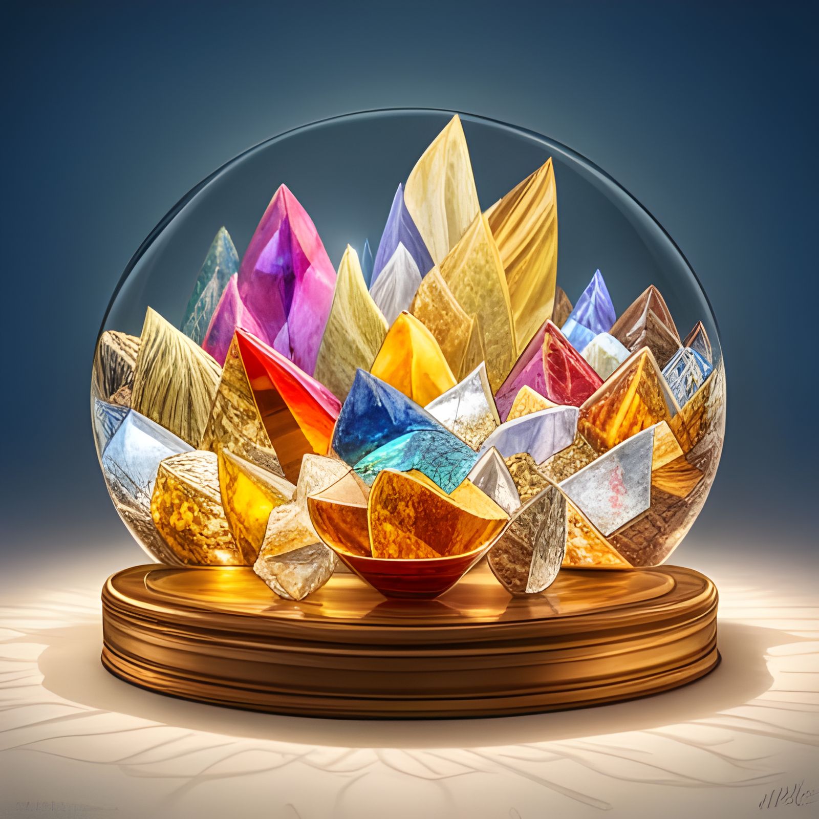 Gems and Crystals in Glass Display Case