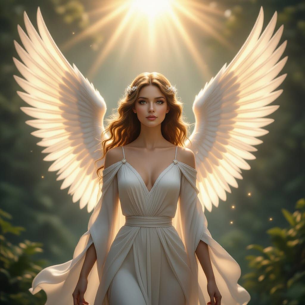 Serene Angel with Luminous Golden Wings
