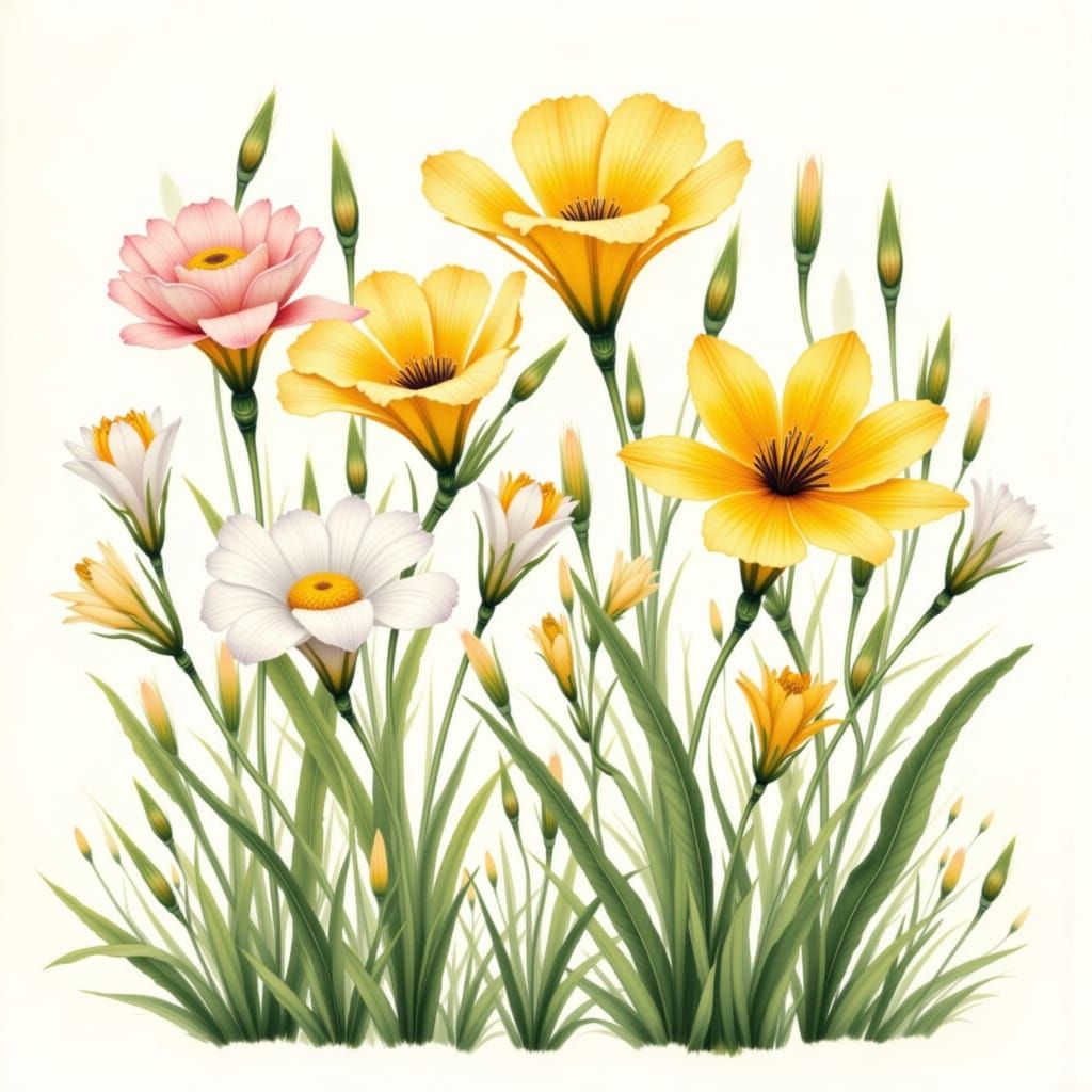 Detailed Gouache Painting of Nercossos Flowers