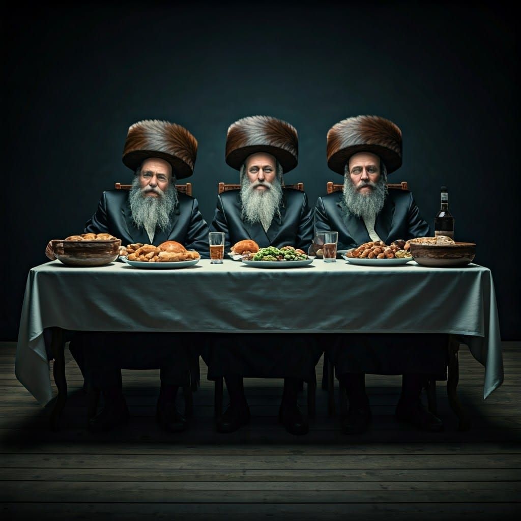 Traditional Jewish Men Gather Around a Table in a Cinematic ...