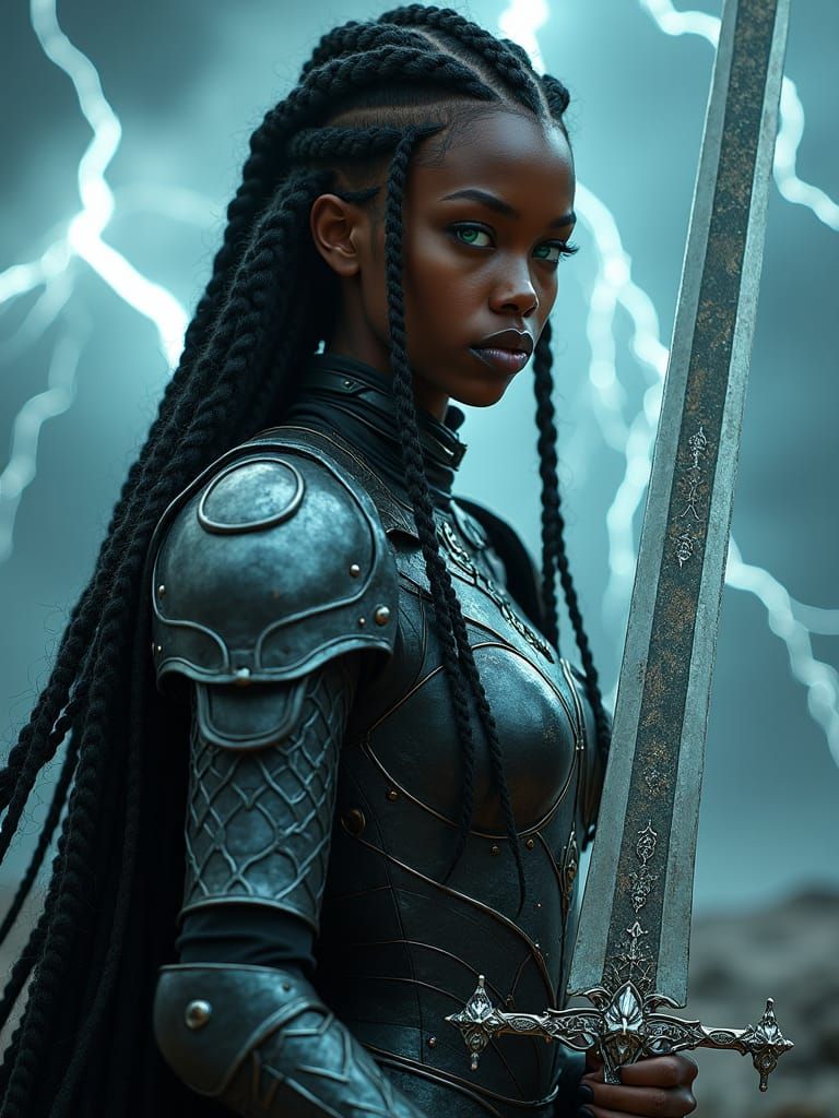 Majestic Black Warrior with Ethereal Greatsword