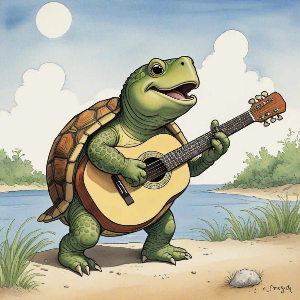 Singing Turtle in Cartoon Style