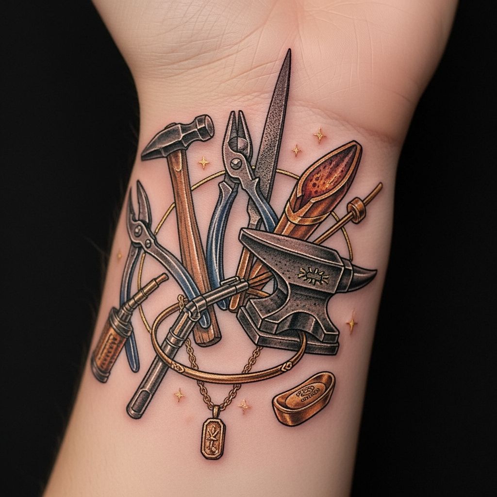 Goldsmith Tattoo Design with Gold Jewelry