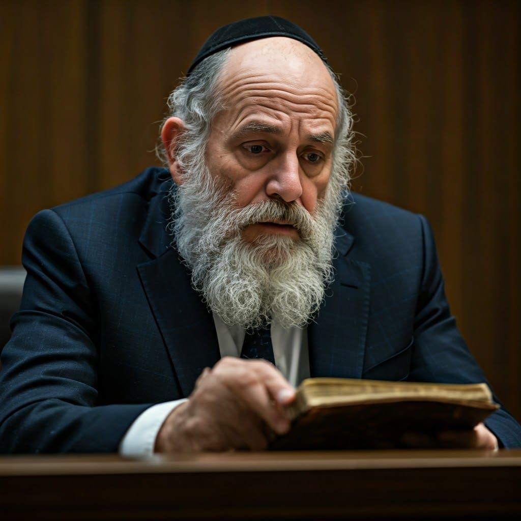 Stressed Orthodox Man in Courtroom: Film Noir Style