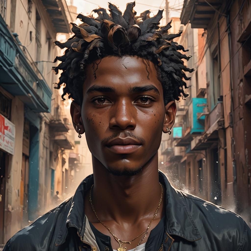 Detailed Portrait of a Black Cuban Teen in Art Nouveau Style