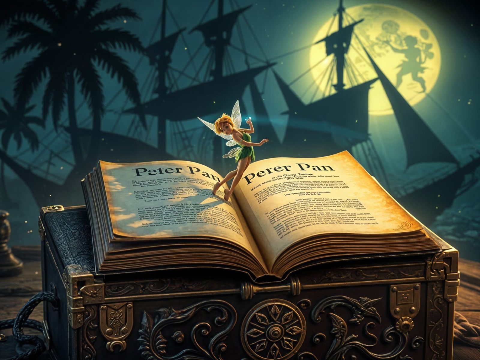 Whimsical Silhouette Art of Peter Pan and Tinker Bell