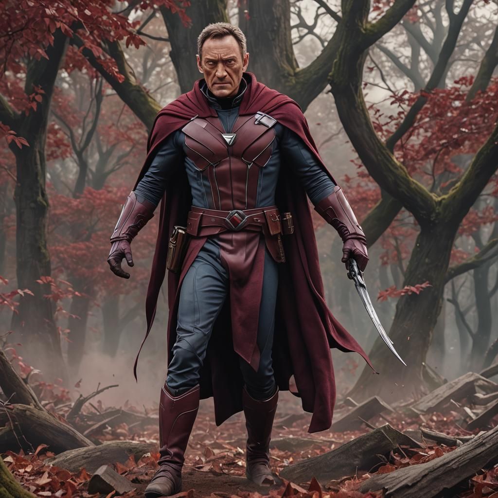 Magneto in Burgundy Spandex: Detailed Matte Painting