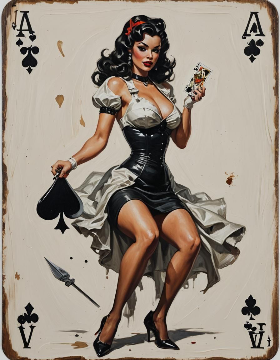 Ace of Spades Pinup Girl in Oil Painting Style